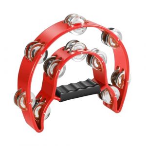 Flexzion Tambourin en métal demi-lune - Instruments de musique à double rangée - Instruments de percussion avec poignée ergonomique - Tambourins pour adultes - Rouge (Flexzion UK, neuf)