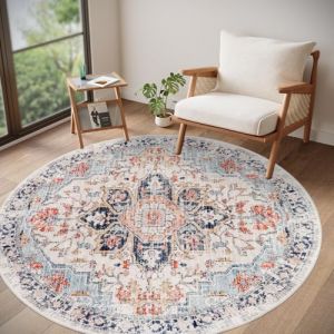 Homcomodar Rond Tapis Bleu de Chambre 160cm Doux Tapis Persan Descente de Lit Chambre Adulte Tapis Lavable de Salon Enfant Chambre (Borlans, neuf)