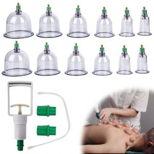 12pcs Cupping Ventouse Ensemble, Tasses Ensemble de Ventouses Vide Ventouses Kit de Massage avec Pompe à Vide avec Aimants Thérapeutiques Ventouses de Massage pour Soulager les Douleurs (EverTre, neuf)