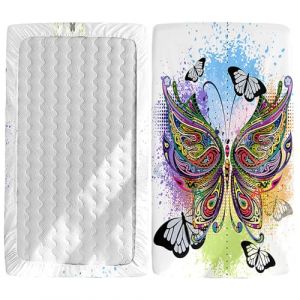 Odot Drap Housse pour Lit de Bébé, Motif Papillon 3D Drap Housse pour Matelas de Bébé, Extensible Respirant Douce, pour Lit Parapluie et Berceau, Fille Garçon (Aquarelle,60x120cm) (Odot, neuf)