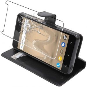 ebestStar - Coque Compatible avec Wiko Sunny 2 Plus Etui PU Cuir Housse Portefeuille Porte-Cartes Support Stand, Noir + Film Protection &eacute;cran Verre Tremp&eacute; [Appareil: 146.3 x 73.7 x 9.8mm, 5.0''] (ebestPro-fr, neuf)