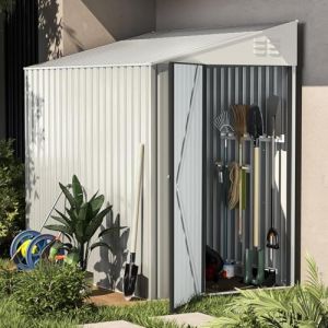YODOLLA 4x7ft Abri de Jardin en M&eacute;tal, Abri &agrave; Outils, Porte Verrouillable et &Eacute;tanche, Abri de Jardin pour Outils, V&eacute;los et Poubelles, Jardin et Terrasse (Blanc) (YODOLLA-UK, neuf)