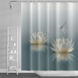 SDOTPMT 175x178cm Lotus Fleur Rideau de Douche Mignon Libellule Zen Spa &Eacute;l&eacute;gant Floral Spirituelle M&eacute;ditation &Eacute;tanche pour Salle de Bain avec Crochets (SDOTPMT, neuf)