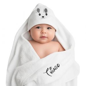 Gaosh Cape de Bain Bebe Personnalisé avec Prénom Sortie de Bain Bebe Douce et Confortable Sortie de Bain Bebe pour Bebe Naissance Cadeau Baby Shower, Bebe Fille, Bebe Naissance (Blanc) (GaoSh, neuf)