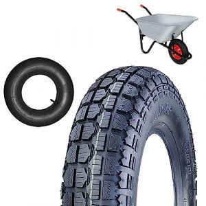ECOVELO Pneu Brouette 3.50-8 + Chambre &agrave; air pneumatique renforc&eacute;e 4PR (Tele) Caoutchouc Roue Jardin Jardinage Caoutchouc Ray&eacute; (Fusaro Group, neuf)