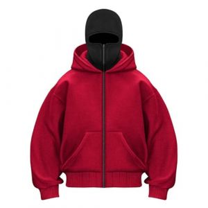 Balaclava Sweat zippé sweet homme à capuche cagoule veste hoodie veste homme hiver chaud Oversize Sweats à Double Capuche Hiver Polaire Coupe-Vent Zip Veste mi Saison Chaud Masque Blouson (Rouge, S) (XLEWHX, neuf)