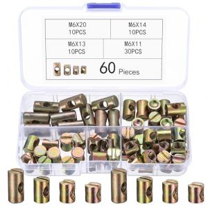 60 Pcs M6 Écrou Cylindrique, Écrous à Fente, Ecrous à Manchon pour Meuble, Écrous à Barillet à Fente, Chevilles Écrous de Baril, Boulon de Meubles Fendue pour Lit Chaises Berceau, 11/13/20/24 mm (jiuxlaan, neuf)