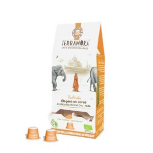 TERRAMOKA 60 Capsules Café Bio d’excellence 100% Pur Arabica d’Inde de Bourbon - Compatible avec les machines à Capsules Nespresso - Faible en acidité et corsé- Zéro Déchet - Torréfié en France (Moka - Meilleures Origines Kafé Arabica, neuf)