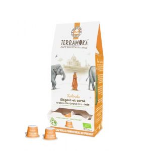 TERRAMOKA 60 Capsules Café Bio d’excellence 100% Pur Arabica d’Inde de Bourbon - Compatible avec les machines à Capsules Nespresso - Faible en acidité et corsé- Zéro Déchet - Torréfié en France (Moka - Meilleures Origines Kafé Arabica, neuf)