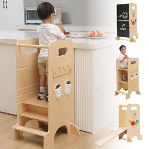 Olvy Kids 4-en-1 Tour d'apprentissage Montessori – Tabouret en Bois – Marchepied Enfant 4 Marches – Tour d’Observation Sécurisée – Escabeau Montessori dès 1 an (Olvy, neuf)