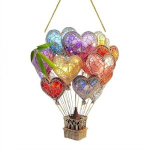 Lanterne solaire montgolfière – Attrape-soleil en acrylique coloré, lumière LED à suspendre pour extérieur jardin et terrasse, lampe décorative sans danger pour les oiseaux pour la maison, le café et (dianqian2024, neuf)