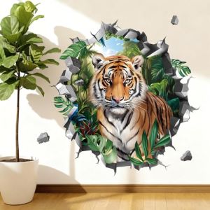 wondever Stickers Muraux Safari Tigre 3D Autocollants Muraux Mural Stickers Animaux de la Jungle Animaux Sauvages pour Chambre Enfants Chambre Salon (Wondever EU, neuf)