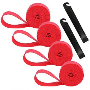 QitinDasen 4Pcs Premium PVC Bande de Jante de Pneu de Vélo, 24" Tapis de Protection de Tube Intérieur de Vélo Anti-Crevaison, Doublure de Pneu de Vélo, avec 2Pcs Levier à Pneu de Vélo (Rouge) (FULARR-FR, neuf)