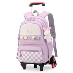 Amythe Cartable à Roulettes pour Filles, Sac à Dos Trolley pour Filles de L'école Primaire et Collège avec Badges et Pendentif, Sac D'école avec 6 Roues pour Adolescents, Violet (Amythe, neuf)