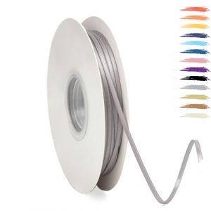 3mm Gris Fin Ruban Satin pour Emballage Des Cadeaux,95 mètres Polyester Rubans pour Bouquets,Ballon,Couture,Nœuds,Gâteau,Satin Ruban Roll pour Décoration de Mariage/Anniversaire/Noël/Fête (Salty-Doggie, neuf)