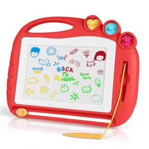 OFFCUP Ardoise Magique Enfant, Jouet Bebe 1-5 Ans Planche &agrave; Dessin Magn&eacute;tique &agrave; 4 Couleurs avec Stylo et 3 Tampons, Tableau Magn&eacute;tique Effa&ccedil;able Jouet &Eacute;ducatif pour Filles Gar&ccedil;ons, Rouge (HOOCHE, neuf)