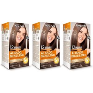 Kativa Kit de lissage br&eacute;silien - Soin lissant professionnel &agrave; domicile - Dur&eacute;e jusqu'&agrave; 12 semaines - Lissage &agrave; la k&eacute;ratine - Pack de 3 (Lui & Lei BEAUTY&reg;, neuf)