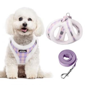 AIITLE Ensemble Harnais et Laisse pour Chien Harnais Chaud et Confortable pour Chiots avec Motif Magic Tape, Gilet en Peluche pour promenades en ext&eacute;rieur pour Petits Chiens et Chats Violet-Rose XXXS (Aiitle, neuf)