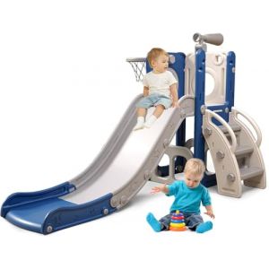 Toboggan pour Enfants, Toboggan pour Tout-Petits 5 en 1,avec Panier de Basket-Ball, Basket-Ball,Cadre d'escalade de Jardin, télescope, Rangement, pour Les 18 à 36 Mois, Toboggan Extra Long 1700 mm (KONTAXIS-PANAGIOTIS, neuf)