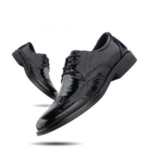 Hitmars Derby Homme Chaussure Cuir Chaussure Ville Oxford Brogues Chaussures à Lacet Derbies Costume Vernis Habillées Mariage 2-Noir EU 40 (Free Mobile OU, neuf)