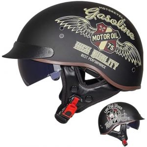 Casque Moto Homme Homologué Casque Bol Homologué Casque Moto Vintage Casque Jet pour Moto Casque Scooter Homme ECE Homologué Pilote Jet Casque Personnalité Casque de Moto,L-M=（57~58cm） (GAOSHUXIA666, neuf)