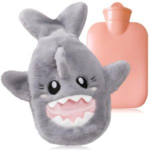 Requin Bouillotte Peluche, Requin Bouillotte Enfant, Bouillotte eau Chaude, 1L Petite Hot Water Bottle avec Housse Moelleuse, Douillette pour Enfants et Adultes, Cadeaux pour (GEQOGN LTD, neuf)