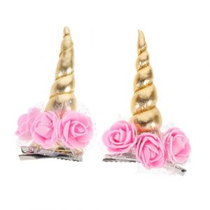 SHERCHPRY 2 pièces Barrettes Cheveux Licorne Dorées pour Filles Accessoires Coiffure Décoratifs Antidérapants Pinces Mignonnes pour Fête et Usage (Dnna Huang, neuf)