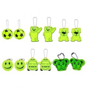 BHIPKOT 12 pièces de pendentifs réfléchissants Pendentifs pour cartables d'enfants pour sac d'école Vêtements Sac à dos Visage de smiley Football Tigre Ours Voiture Chiot (puertieqingshangmaoyouxiangongsi, neuf)