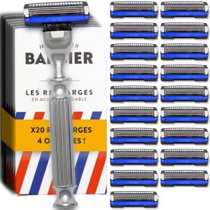 Rasoir 3 lames pour homme avec 20 recharges de Monsieur BARBIER | Kit de rasage manuel LE CHALLENGER | Compatible manche MACH3® | Idéal pour les peaux sensibles (Monsieur Barbier, neuf)
