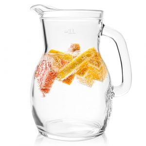 KONZEPT Carafe en verre 1L 1 pièce, Pichet de table parfaite pour l'eau, le lait, les jus, Carafe à eau avec poignée ergonomique – Disponible en différentes tailles (KONZEPT GmbH, neuf)