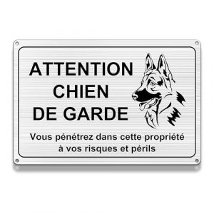 Panneau de propri&eacute;t&eacute; priv&eacute;e, Attention au chien, 30 x 20 cm, aluminium bross&eacute;, alarme de s&eacute;curit&eacute;, auto-r&eacute;fl&eacute;chissant, &eacute;tanche et r&eacute;sistant aux UV (FloraVigo, neuf)