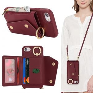 Lipvina Coque pour iPhone 8 avec Cordon Porte Carte Portefeuille &Eacute;tui iPhone SE(2020/2022) avec zipp&eacute; Cordon R&eacute;glable Collier Housse Etui avec Anneau pour iPhone 7 - Rouge (Machan-US, neuf)
