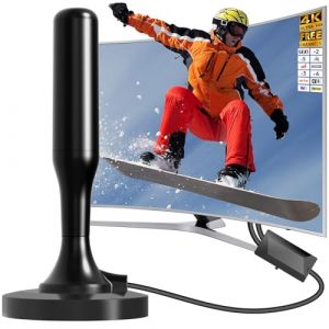 Antenne TV int&eacute;rieur,Antenne TV Int&eacute;rieur Puissante TNT HD 2025, Antenne TNT Int&eacute;rieur Amplifi&eacute;e pour T&eacute;l&eacute;viseur Intelligent,4K 1080P pour Cha&icirc;nes Locales Gratuites, Base Magn&eacute;tique, C&acirc;ble 3m (DTB TECH, neuf)