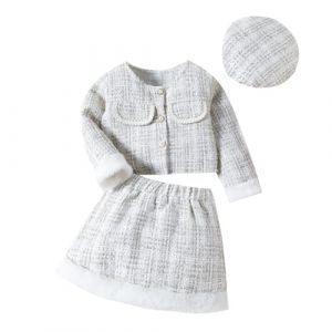 UUAISSO Ensemble v&ecirc;tements D'automne pour B&eacute;b&eacute; Fille Haut &agrave; Carreaux en Tweed Jupe &agrave; Carreaux B&eacute;ret Tenues Pour B&eacute;b&eacute; Blanc 2-3 ans (XXIE, neuf)