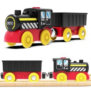 LiRiQi Train de locomotives à Piles, Train en Bois, Jouets Magnétique de Train électrique pour Enfant, Jeux Montessori Véhicule, Compatible avec Thomas, Brio, Chuggington, Jouet pour garçons et Filles (LimitLes, neuf)