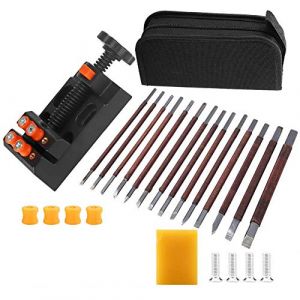 Kit de 18 outils de sculpture sur pierre - Ciseau de sculpture en acier au manganèse à double extrémité avec sac de rangement et lit de serrage pour gravure de sceaux (Letcart, neuf)