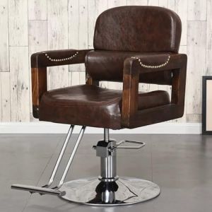 PA-DABAOO Fauteuil De Salon Vintage Pour Coiffeur, Pivotant &Agrave; 360&deg;, Avec Pompe Hydraulique Robuste, Hauteur R&eacute;glable, Base Stable, Cadre Robuste Et Repose-Pieds,Marron (Panda-Dabaoo, neuf)