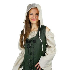 Leonardo Carbone&reg; Cagoule pour femme avec volants | Bord d&eacute;cor&eacute; | Coupe confortable | Carnaval, Halloween, cosplay, LARP, Moyen-&Acirc;ge, Cagoule, Chapeau | 100 % coton naturel (Leonardo Carbone, neuf)