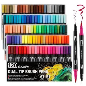 Feutres Coloriage Enfants,120 Couleurs Enfants Adulte à Double Pointe Fine et Pinceau, Coloriage,Enfant Brush Pen pour Dessin, Manga, Doodling, Scrapbooking,Calligraphie,Croquis (abeierart, neuf)