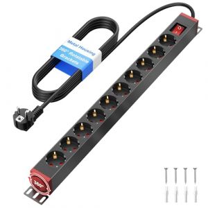Ohuo Multiprise 10 Prises parafoudre et surtension, Bloc Multiprise avec Interrupteur et Supports pivotants à 360°, Boîtier Métallique Noir (Ohuo-JM, neuf)