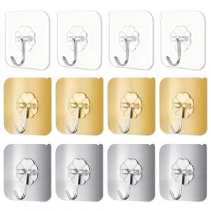 IEBTAWN 12 Pi&egrave;ces Crochet Adh&eacute;sif, Crochet Adhesif Mural Pour Accroche Salle De Bain, Cuisine, Plafond, Accrocher, Mural, Porte, Peignoirs, Porte Serviette (WANG HE DE DIAN, neuf)