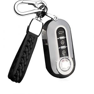 ontto Coque pour cl&eacute; t&eacute;l&eacute;commande auto Adapt&eacute; pour Fiat 500 500C 500L 500X Ducato Punto Bravo Panda Lancia Grande Stilo Ligne Couvre-cl&eacute; en TPU Coque Protection avec porte-cl&eacute;s/Argent (Ontto, neuf)
