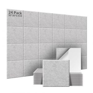 AsmeSonic 24 Pi&egrave;ces Panneaux Acoustiques Autocollants, Panneaux Acoustiques Absorbants Haute Densit&eacute;, Traitement Acoustique et D&eacute;coration Murale pour Studio d'Enregistrement, 30x30x0.9cm, Argent (AsmeSonic, neuf)