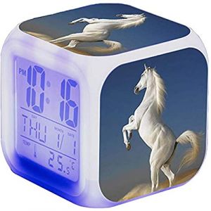 R&eacute;veil RAILONCH en forme de cheval - Alarme animale - LED - Beleuchteter Digital Wecker avec affichage de l'heure - &Eacute;clairage de nuit - Fonction de veille - Cadeaux d'anniversaire pour enfants (2) (TU WEN, neuf)