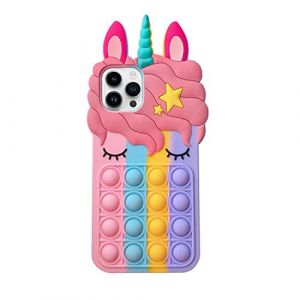 Asgens Bulles Pop Coque pour iPhone 14 Pro Max,Mignon Belle Bande Dessin&eacute;e Licorne Arc-en-Ciel Pop Antichoc Silicone &Eacute;tui Souple pour Apple iPhone 14 Pro Max 6.7 Pouces (TRD Direct, neuf)