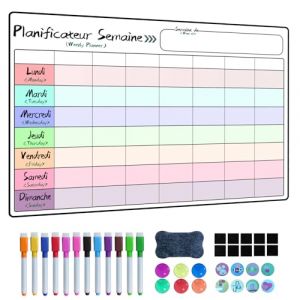 Prelisee Calendrier Magnetique Frigo,42x30cm Planificateur Hebdomadaire Magn&eacute;tiques Effa&ccedil;ables Peut servir de Tableau Menu Semaine Frigo, Liste de Courses, Planning Semaine Magnetique, avec Raccords (Prenis EU, neuf)