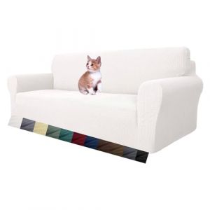 MAXIJIN Housse de canap&eacute; Extensible pour canap&eacute; 3 Places, 1 pi&egrave;ce Housses de canap&eacute; universelles Salon Jacquard Meubles Protecteur Chiens Pet Friendly Fitted Couch Housse (3 Places, Blanc) (MAXIJIN EUSHOP, neuf)