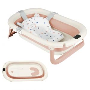 Baignoire Enfants Pliable XXL Avec Transat De Bain & Thermomètre Intégré,Baignoire Enfant Avec Siege De Bain,Baignoire enfants Sur Pied,Cadeau De Naissance Fille Ou Garçon (jusiZL, neuf)