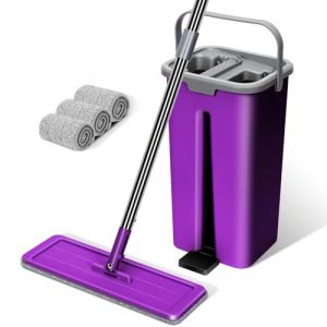 Masthome Serpillière Seau Essoreur, Serpillère Microfibre Plat avec Manche INOX, Balai Plat Rotative 360° avec 3 Serpillères Réutilisables, Balai Serpillière pour Nettoyage Tous Types de Sols (masthome, neuf)