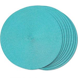 FunWheat Lot de 8 sets de table ronds tressés pour table de salle à manger, lavables, antidérapants, 38,1 cm (turquoise, 8 pièces) (HongtuTech, neuf)